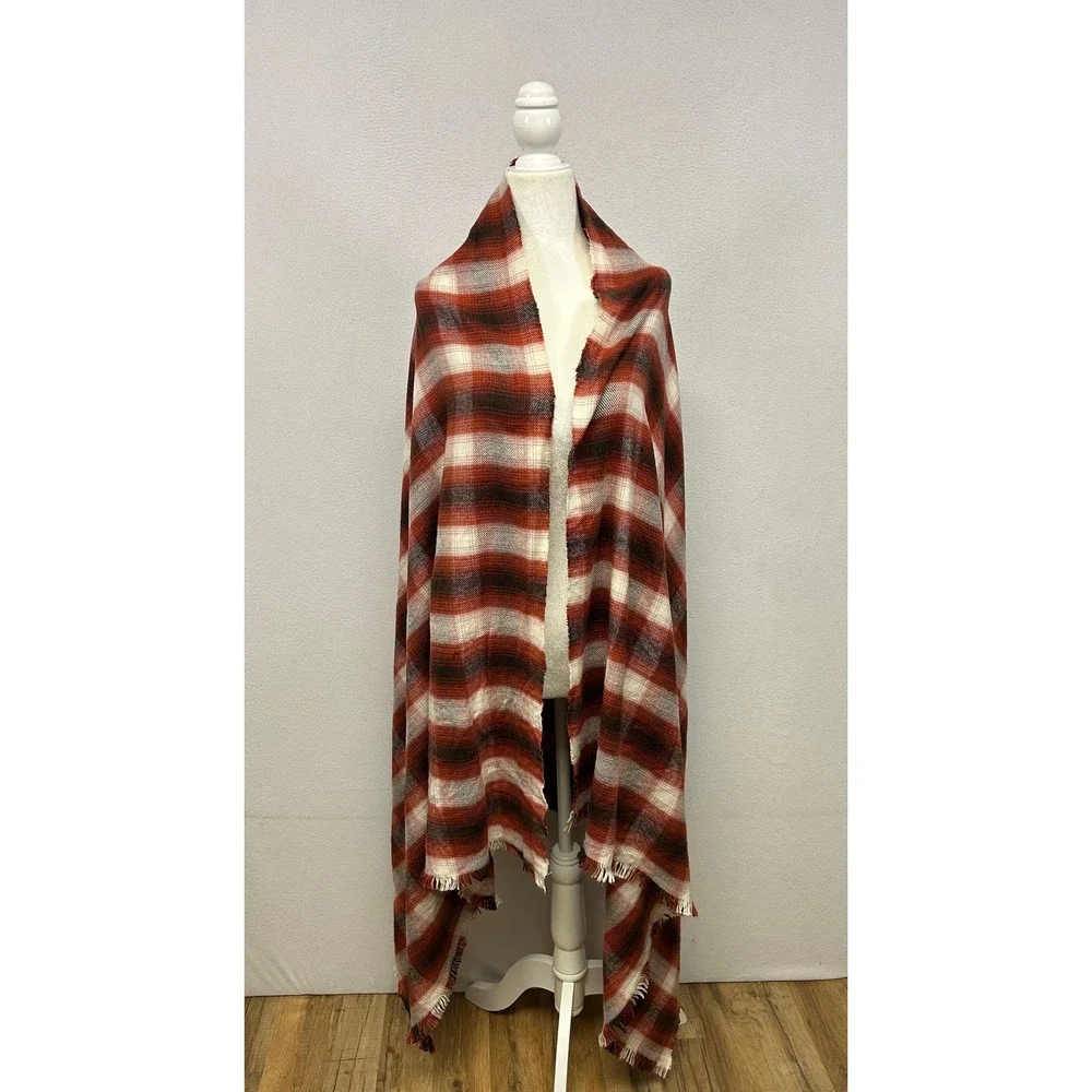 Fall Cabin Core Womens OS Red Plaid Oversized Blanket Scarf Wrap